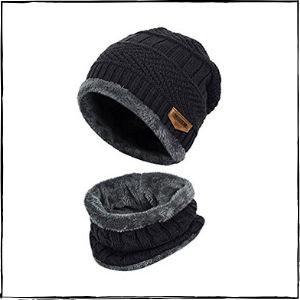 Handcuffs Fleece Lined Beanie Hat & Scarf Set (Blue)