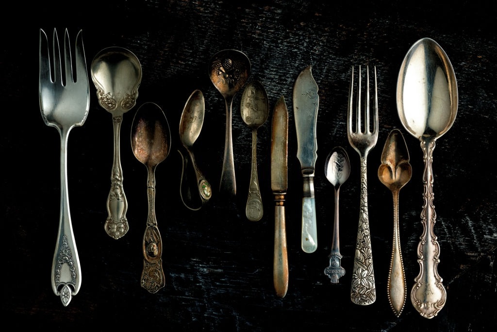 Blacked silver spoons and forks