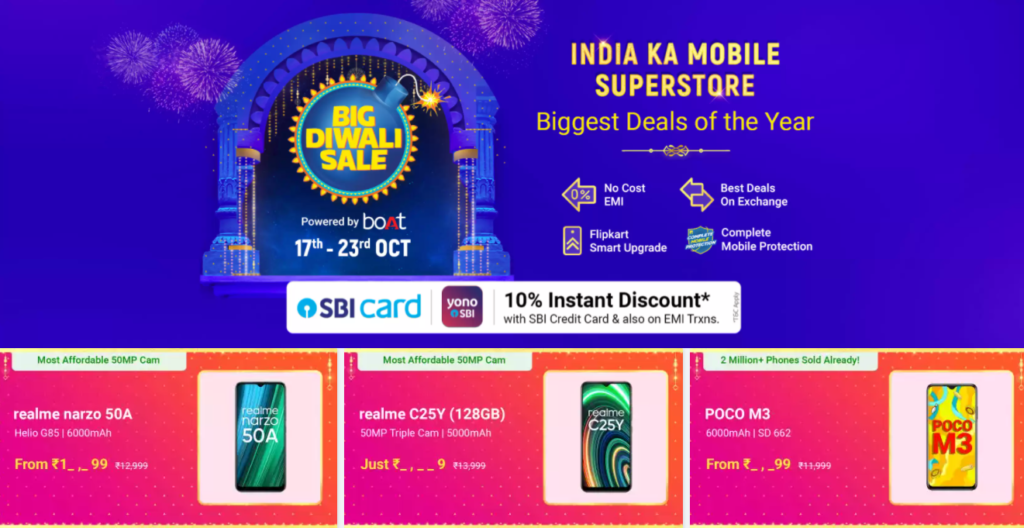 diwali offers in flipkart on mobiles