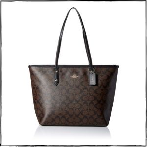 Coach-Handbags-–-Coach-Signature-City-Zip-Tote-–-BrownBlack
